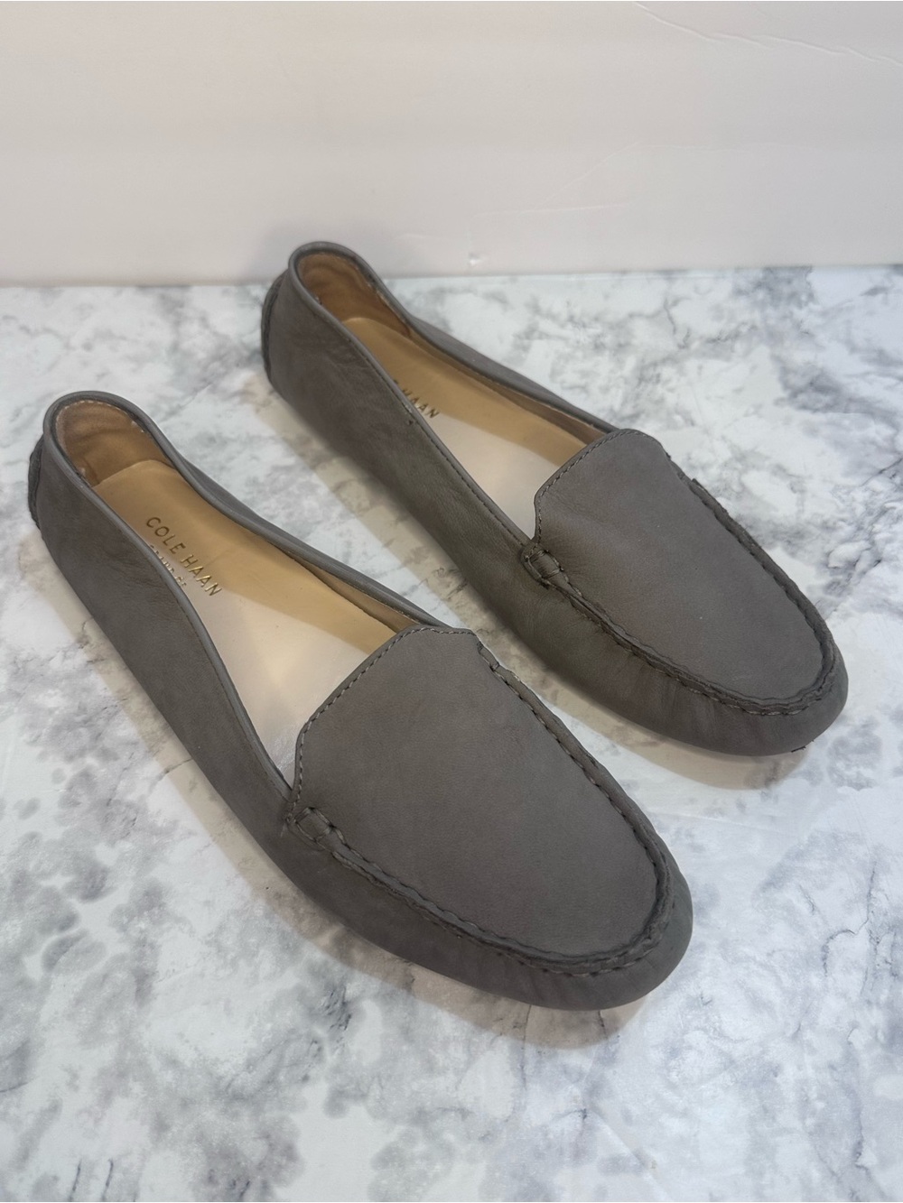 Cole Haan Grand.OS Gray Leather Driving Loafers Moccasins Women’s 8B